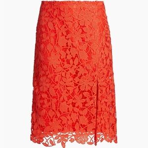 Milly Carreen Floral Lace Slit Skirt Orange SZ 4 Summer Elegant NWT Retail $350
